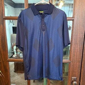 Greg Norman Tasso Elba Mens Navy Blue Play Dry Diamond Polo Shirt Size M Fitted